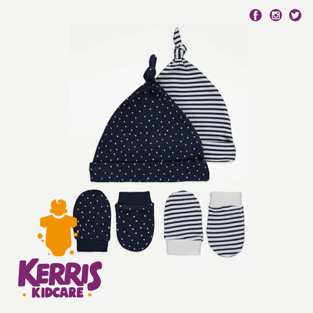 Navy Polka Dot Hats and Scratch Mitts